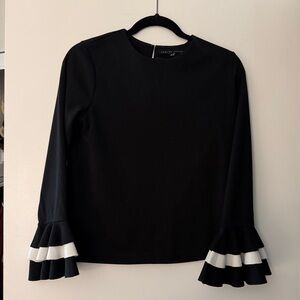 English Factory Black Top with White Ruffle Sleeves